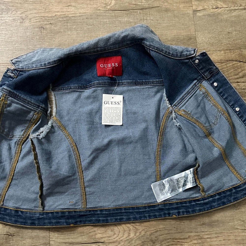 GUESS DENIM DESTROYED STRETCHY VEST MEDIUM - Picture 11 of 14